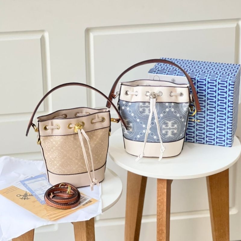 PROMO Tas TB tory selempang serut biru denim beige