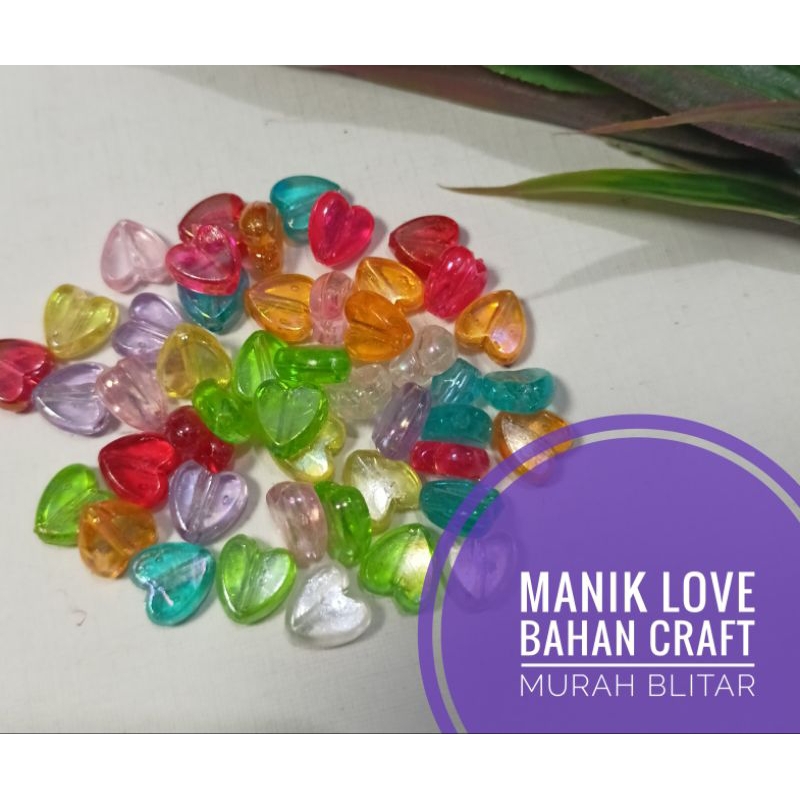 20 pcs Manik Beads AB Transparan Love Heart Hati