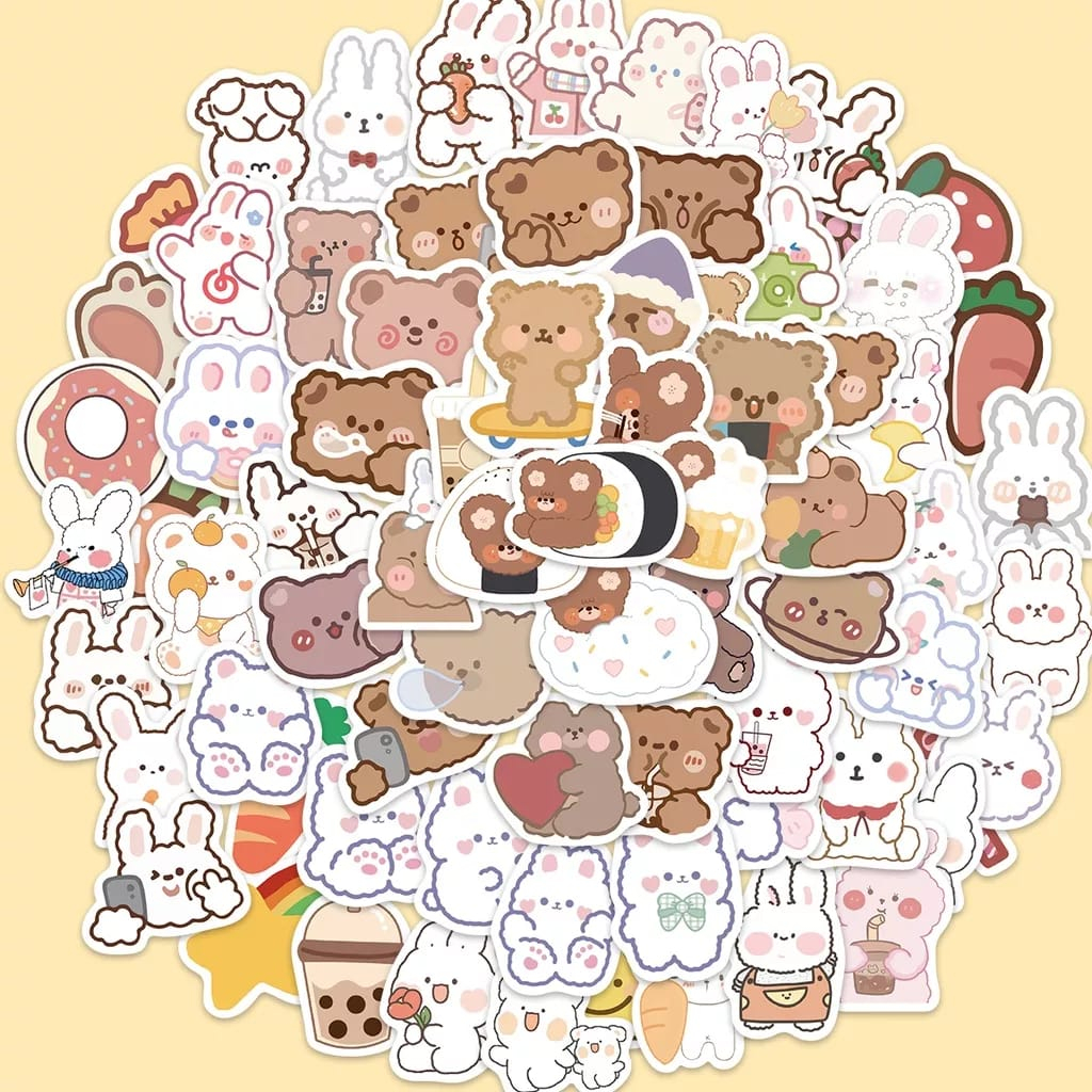 

[ , ] 3pcs Stiker Kartun Kelinci Beruang Lucu untuk Laptop, Handphone