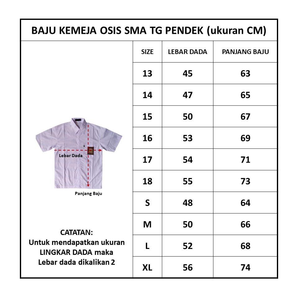 Baju Seragam Sekolah SMA, Kemeja Putih Lengan PENDEK