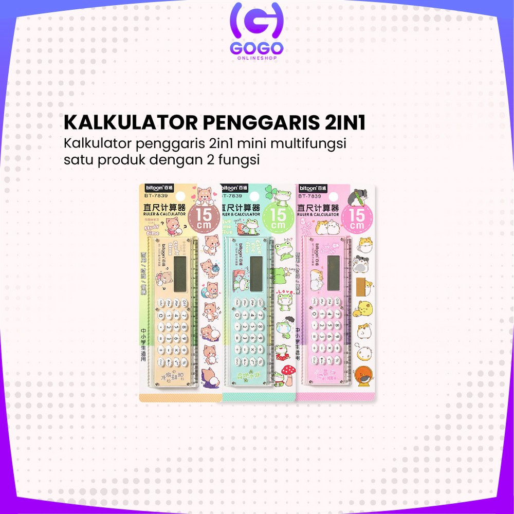 GOGO-A65 Kalkulator Penggaris Karakter 2IN1 Mini Portable Multifungsi / Kalkulator 8 Digit Penggaris 15cm / Perlengkapan Sekolah Anak Praktis / Ruler Set Calculator Import