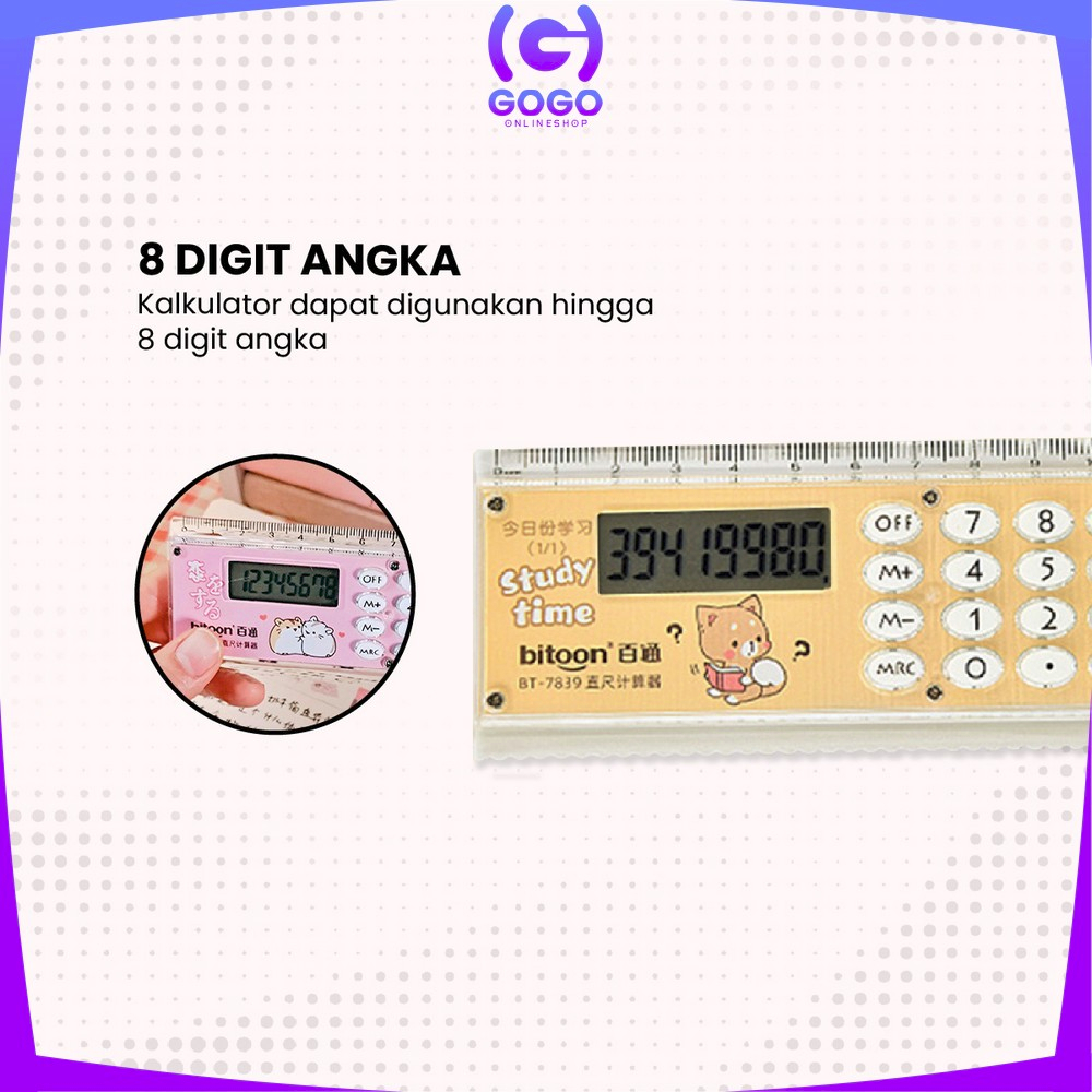 GOGO-A65 Kalkulator Penggaris Karakter 2IN1 Mini Portable Multifungsi / Kalkulator 8 Digit Penggaris 15cm / Perlengkapan Sekolah Anak Praktis / Ruler Set Calculator Import