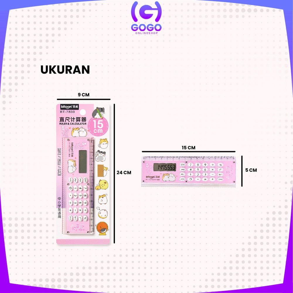 GOGO-A65 Kalkulator Penggaris Karakter 2IN1 Mini Portable Multifungsi / Kalkulator 8 Digit Penggaris 15cm / Perlengkapan Sekolah Anak Praktis / Ruler Set Calculator Import