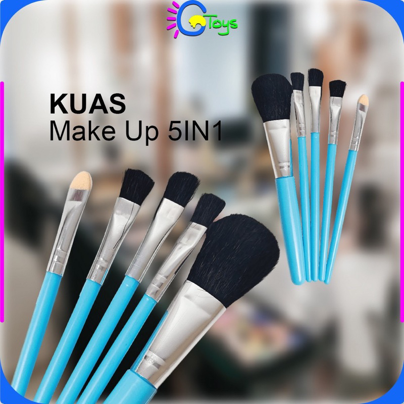 bgskinbukittinggi- K129 Kuas Make Up Set 5 IN 1 Mini Travel / Paket Kuas Make Up Brush Eye Shadow Foundation Blusher Tools Set