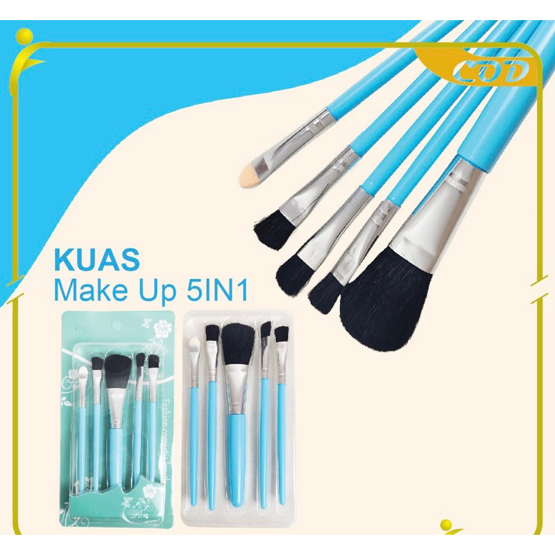 bgskinbukittinggi- K129 Kuas Make Up Set 5 IN 1 Mini Travel / Paket Kuas Make Up Brush Eye Shadow Foundation Blusher Tools Set