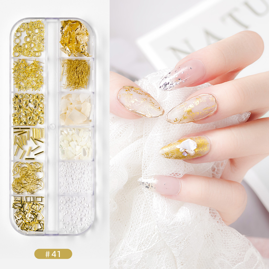 Aksesoris Hiasan Nail Art Kuku Palsu Manik-Manik Sequins Pearl Mix Silver Gold / Nail Art Accessories/Nail Art DIY /Nail Decor