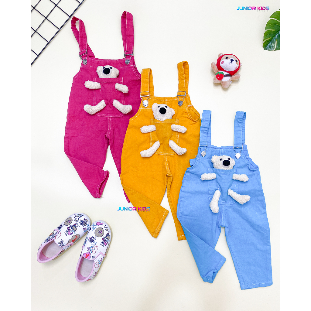 Junior Kids - Overall Boneka Bear Anak Perempuan Usia 1-6 Tahun Warna Biru Kuning Pink