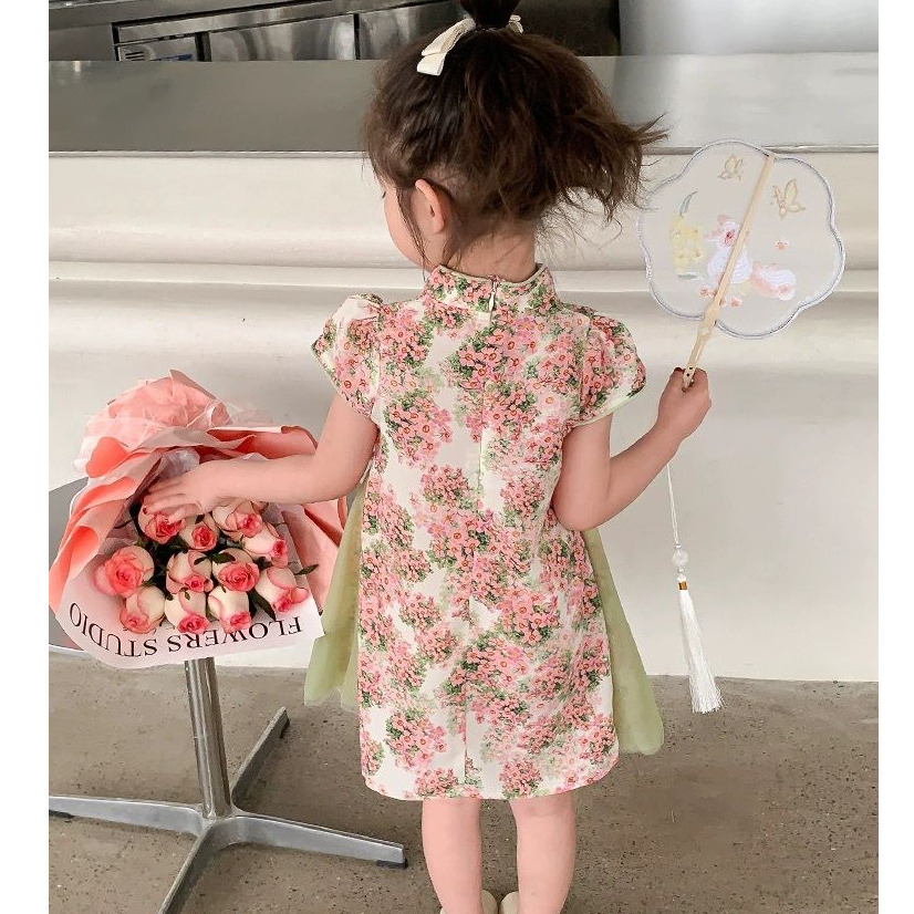 Dress Cheonsam Anak Perempuan Motif Bunga Peony