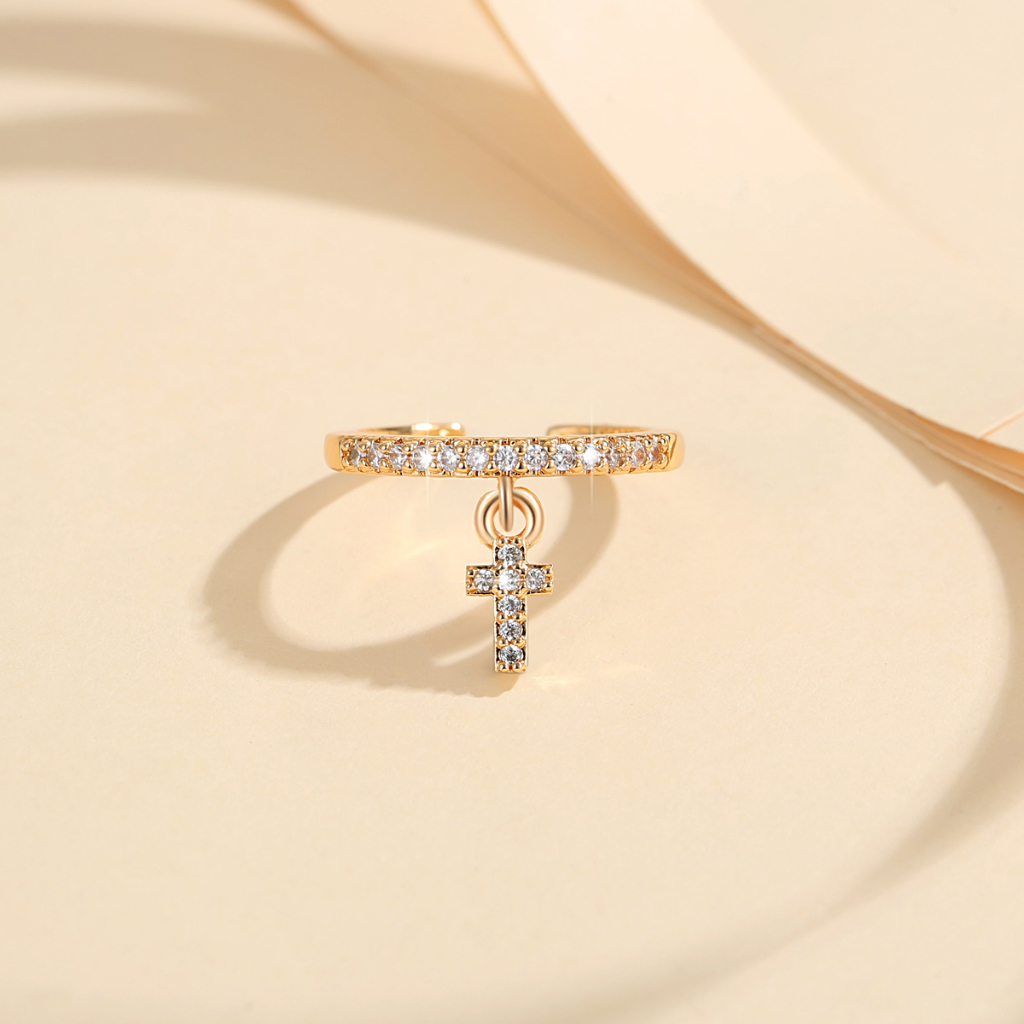 Y166 【Barang spot】Cincin Titanium Salib Titanium Steel Ring Korean Cold Wind Ins Retro Open Ring Female Index Finger Jewelry