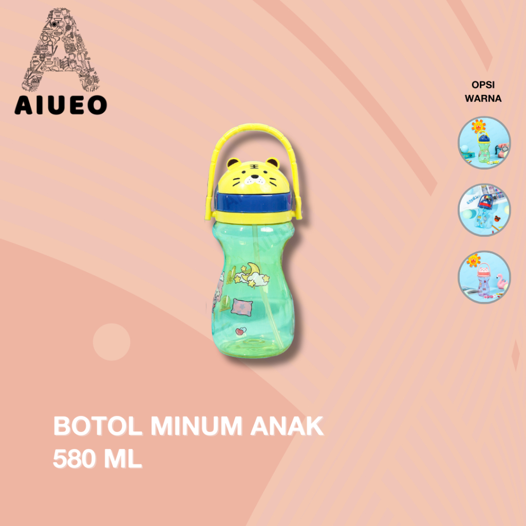 AIUEO | Botol Minum Anak 2 Sedotan 580 mL Korea Viral Gemoy BPA Free