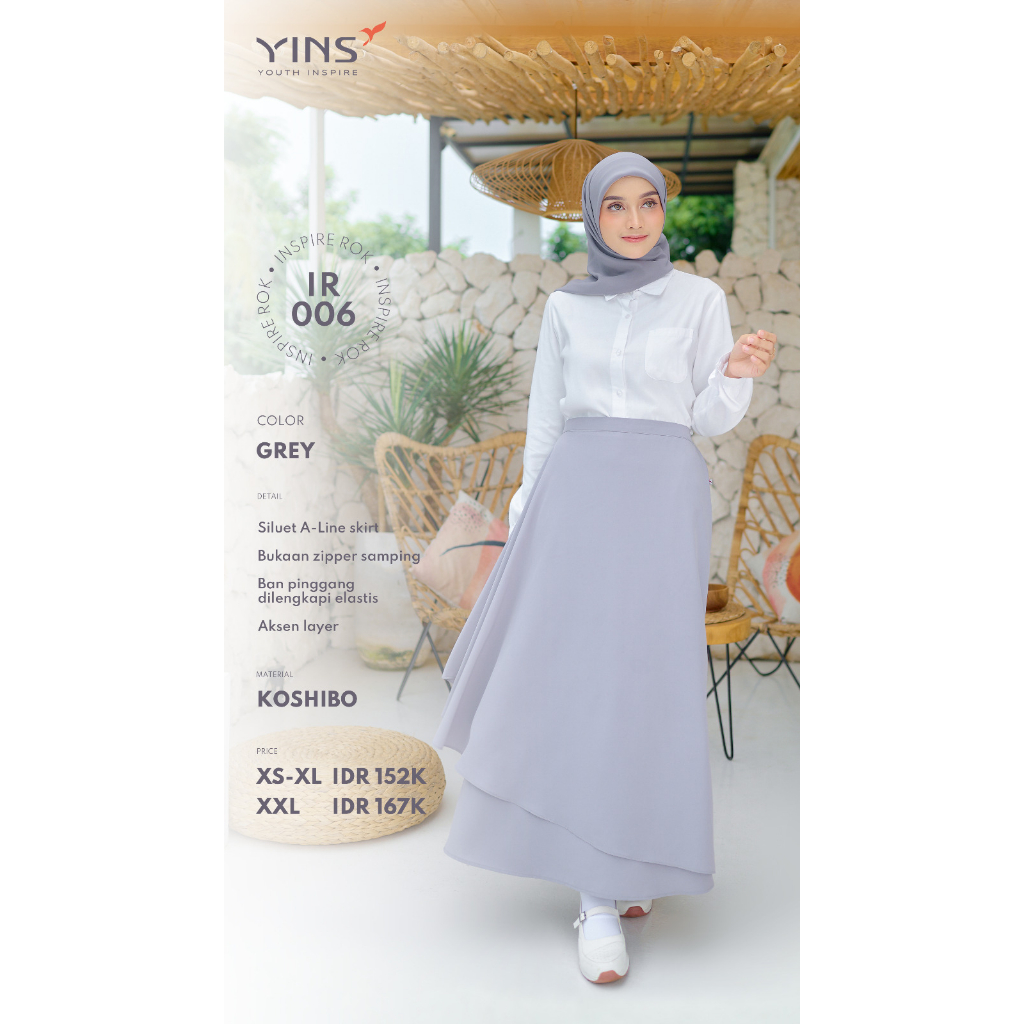 INSPIRE ROK IR 06 BAHAN KHOSIBO BAWAHAN ROK SIMPLE BERLAYER OUTFIT CASUAL OOTD MUSLIMAH