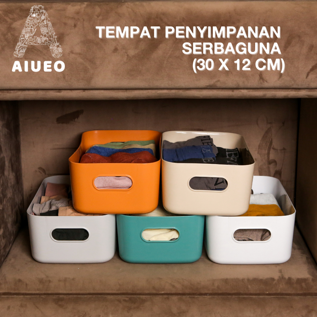 AIUEO | Desktop Storage Box / Kotak Penyimpanan Bin Pantry Serbaguna Kotak Penyimpanan Baju BH Celana Dalam Kaos Kaki Bra Kamar Tidur Kosmetik | Kotak serbaguna | kotak anti pecah biru