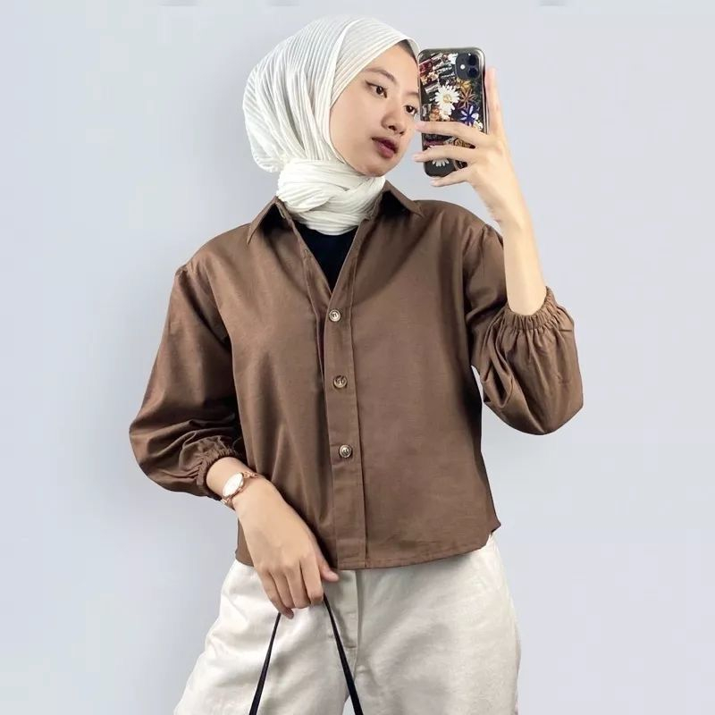 Anya Shirt Atasan Wanita Bahan Linen Full Kancing Lengan Panjang OOTD Remaja