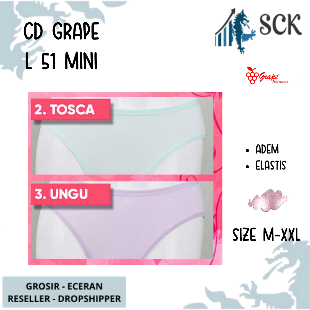 [ISI 3] Celana Dalam GRAPE 51 MINI Halus / CD Ukuran M-XXL Bahan Katun / Pakaian Dalam Wanita