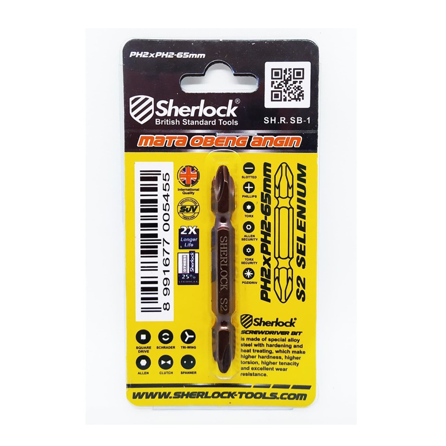 Mata Obeng Angin PH2 X 65 mm Sherlock Double Ended Bits Set (1 pcs)