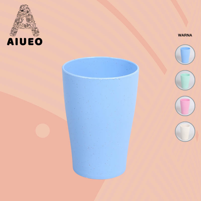 AIUEO Set 4 Pcs Gelas Teh 10 cm Wheatstraw Cangkir Plastik Cup Gelas Susu Gelas Teh Warna Warni Biru Pink Krem Hijau Ungu Pastel