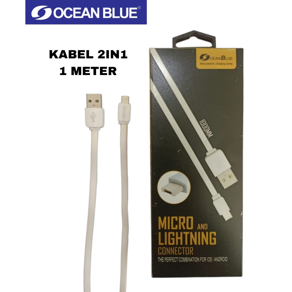 Kabel Data Charger iPhone Lightning Micro USB Cable 2in1 1M Aksesoris Handphone HP OCEANMART OCEAN MART Murah Grosir