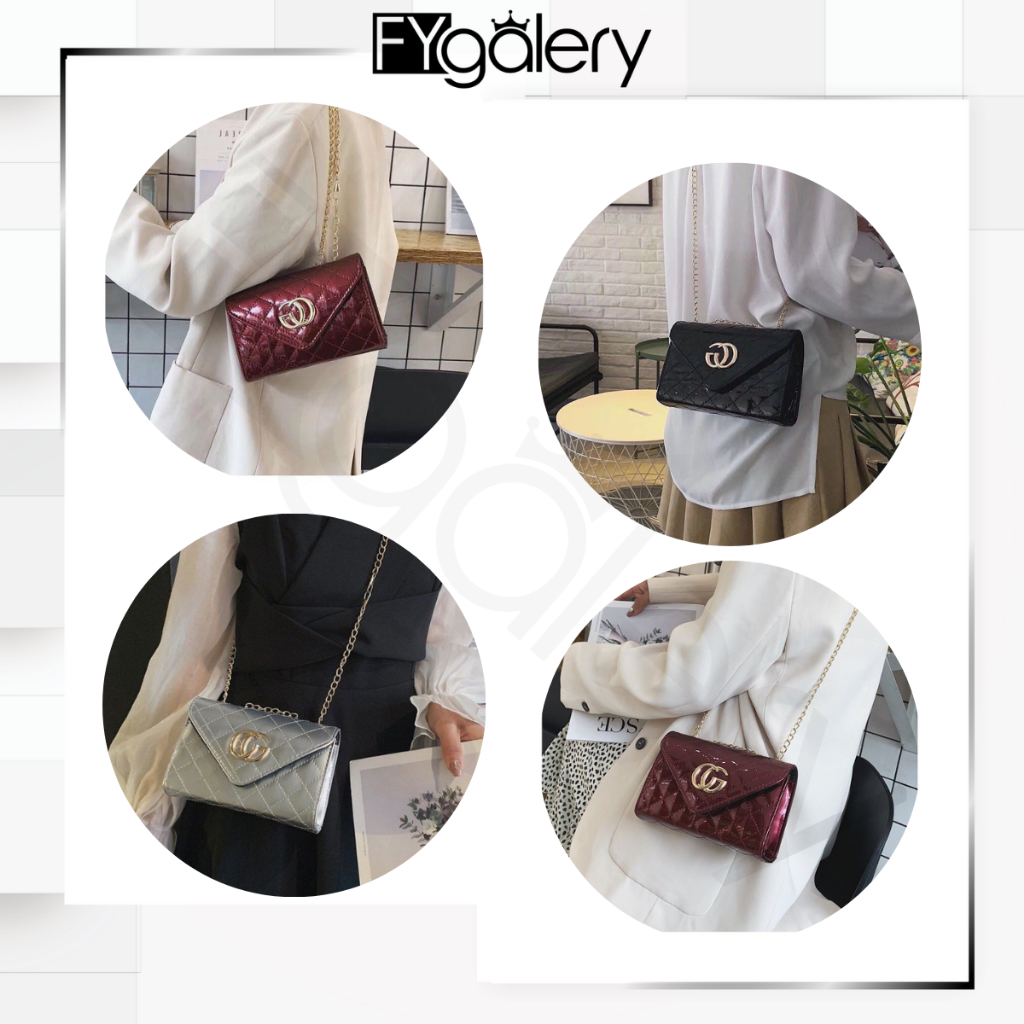 FYGALERY FYG1349 Tas Selempang Wanita Glossy Sling Bag Perempuan Tali Rantai Fashion Korea