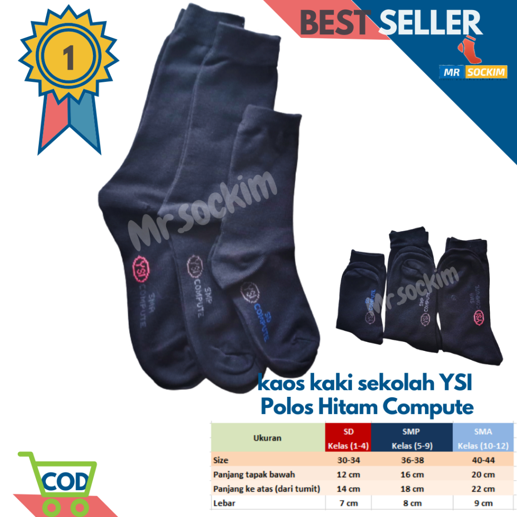 Kaos Kaki Sekolah Sd Smp Sma Hitam YSI Compute Spandek