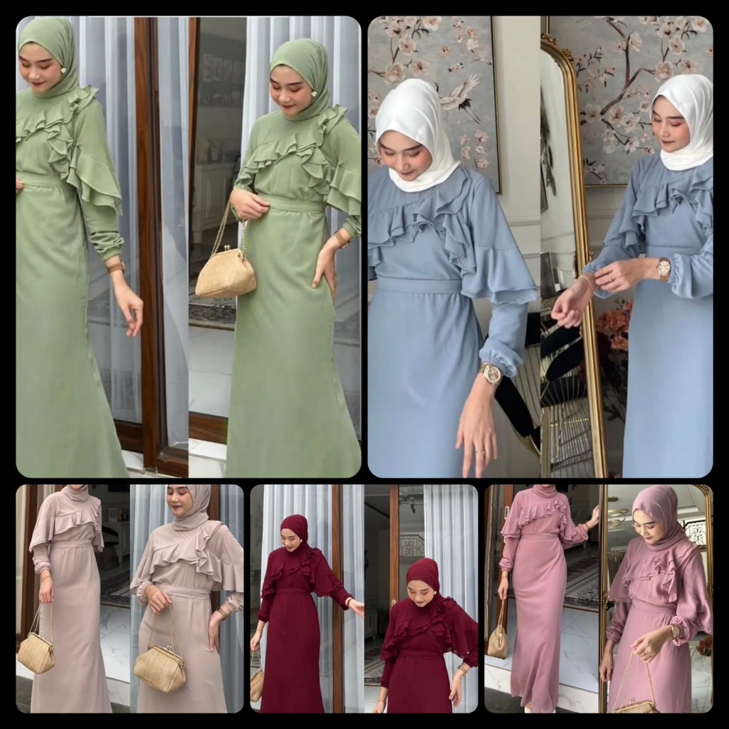 REINARA DRESS RUFFLE KR FASHION PAKAIAN WANITA MAXI GAMIS MAXY BAHAN CERUTY