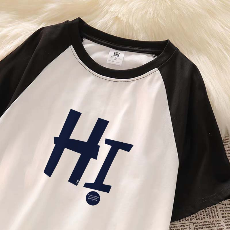 Kaos Baju Raglan Wanita Letters HI Kaos korean style Wanita Baju Atasan Wanita Baju Oversize Ootd