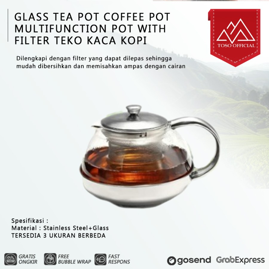 

GLASS TEA POT COFFEE POT MULTIFUNCTION POT WITH FILTER TEKO KACA KOPI