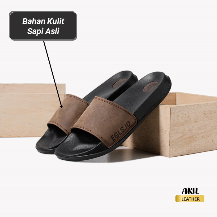 Sandal Slop Kulit Pria Sendal Slide Wanita Egls Riley Premium Leather Slip On Bahan 100% Kulit Sapi Asli Original Cowok Keren Terbaru Free Grafir Nama