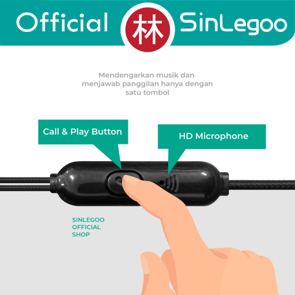 Sinlegoo BE-01 Earphone Braided In Ear Bass Sound Mic Control Headset