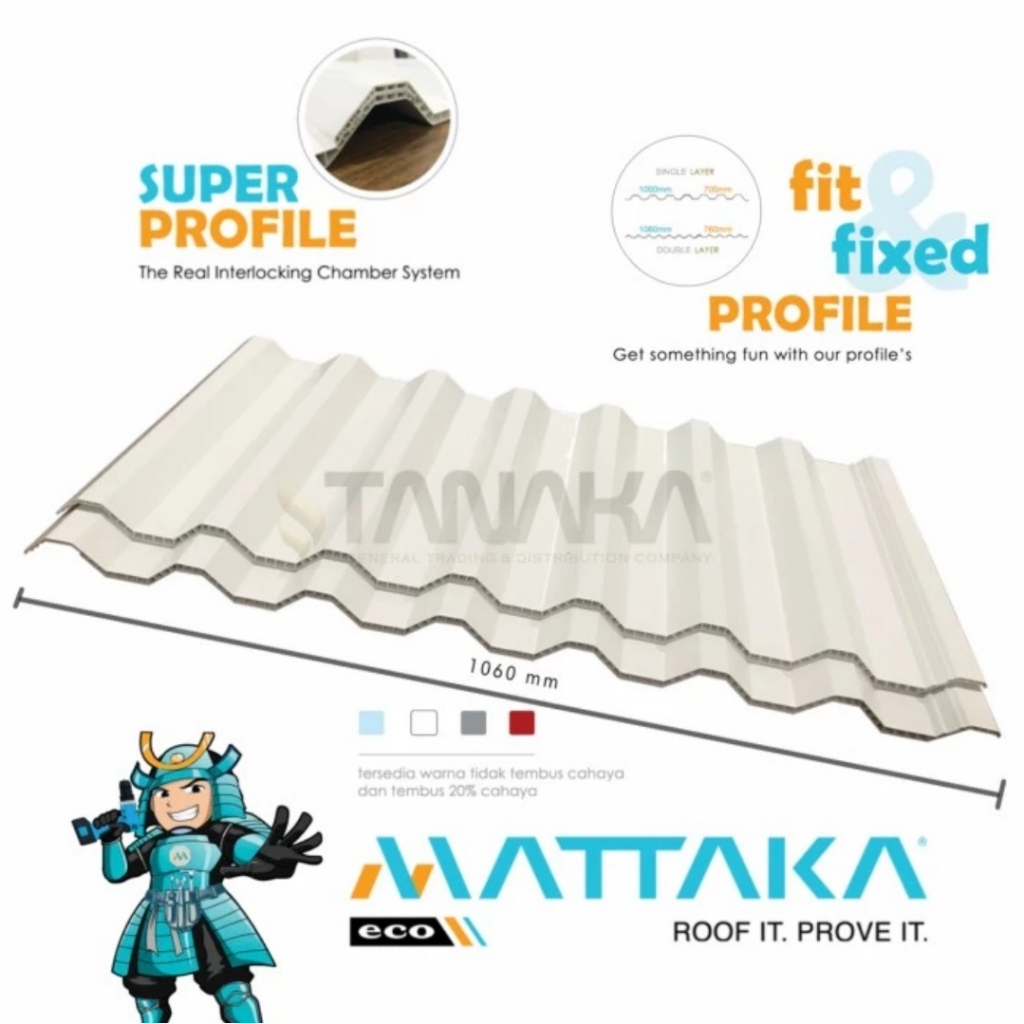 Atap UPVC Mattaka Double Layer 1060mm Bukan Alderon