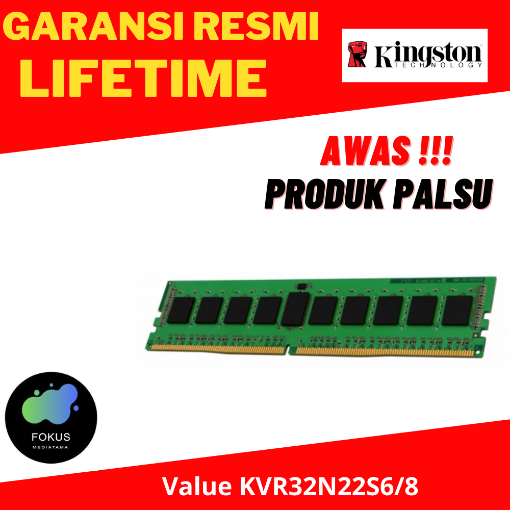 Kingston RAM Value DDR4 8GB 3200MHZ PC4-25600 CL22 KVR32N22S6/8 RAM PC