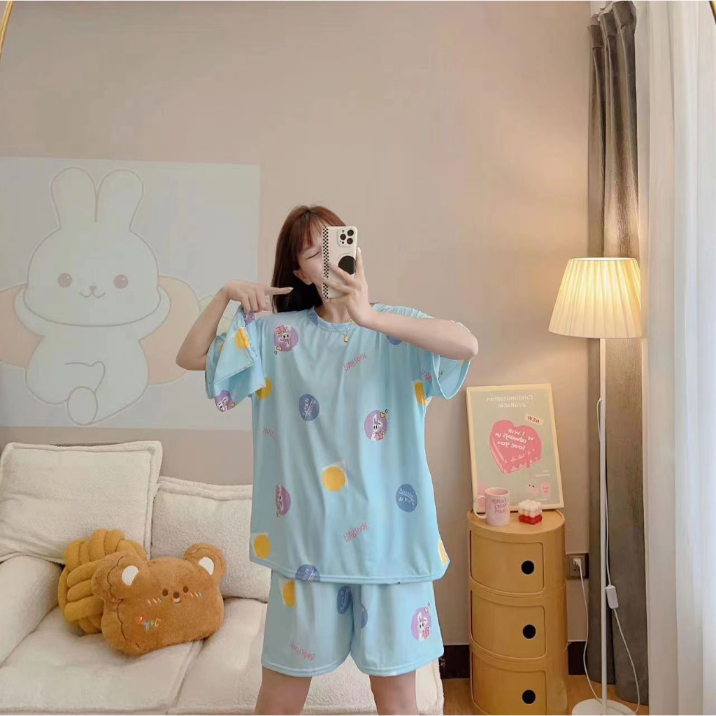 KAWAI BAJU TIDUR SETELAN PIYAMA HOTPANT HP POUCH LD 120 OVERSIZED IMPORT