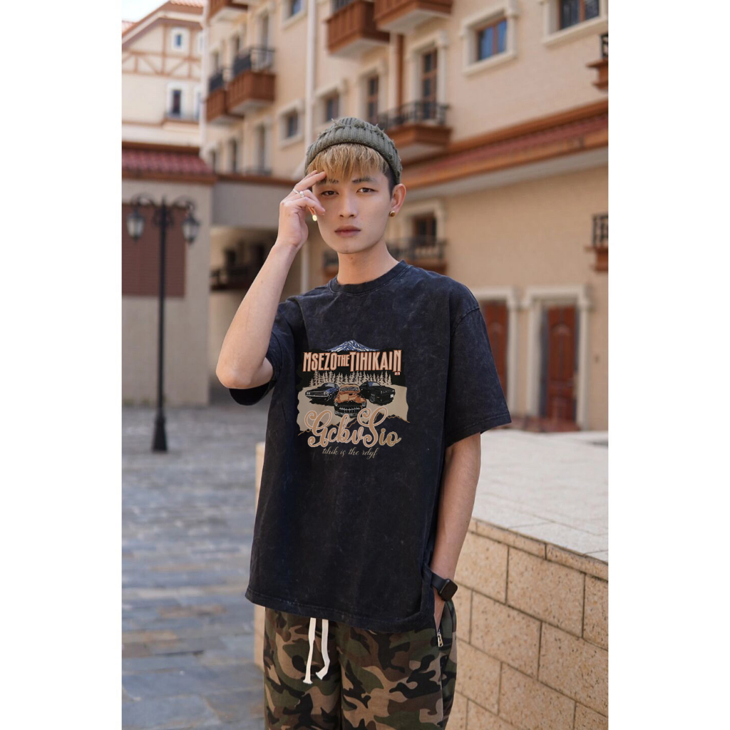 RDGF Washed oversized  black washed tshirt kaos cowok keren baju cowok kekinian (kapas 100%) kaos pria keren hitam Kaos retro Amerika/A0200