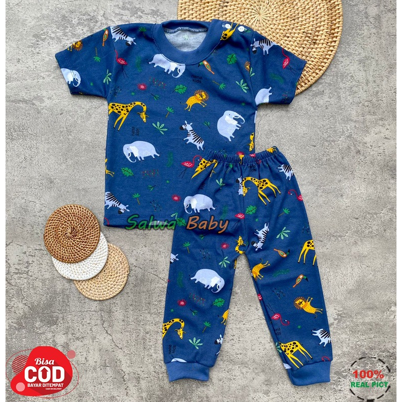 Nanaku Baby - Setelan Baju Bayi Piyama Bayi Lengan Pendek Celana Panjang Motif Printing Flamingo Usia 3-12 Bulan