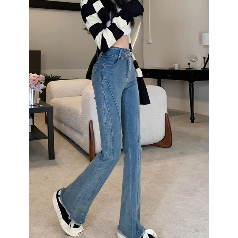 Jeans Celana Cutbray Wanita Rawis Skinny Fashion Highwaist Biru retro