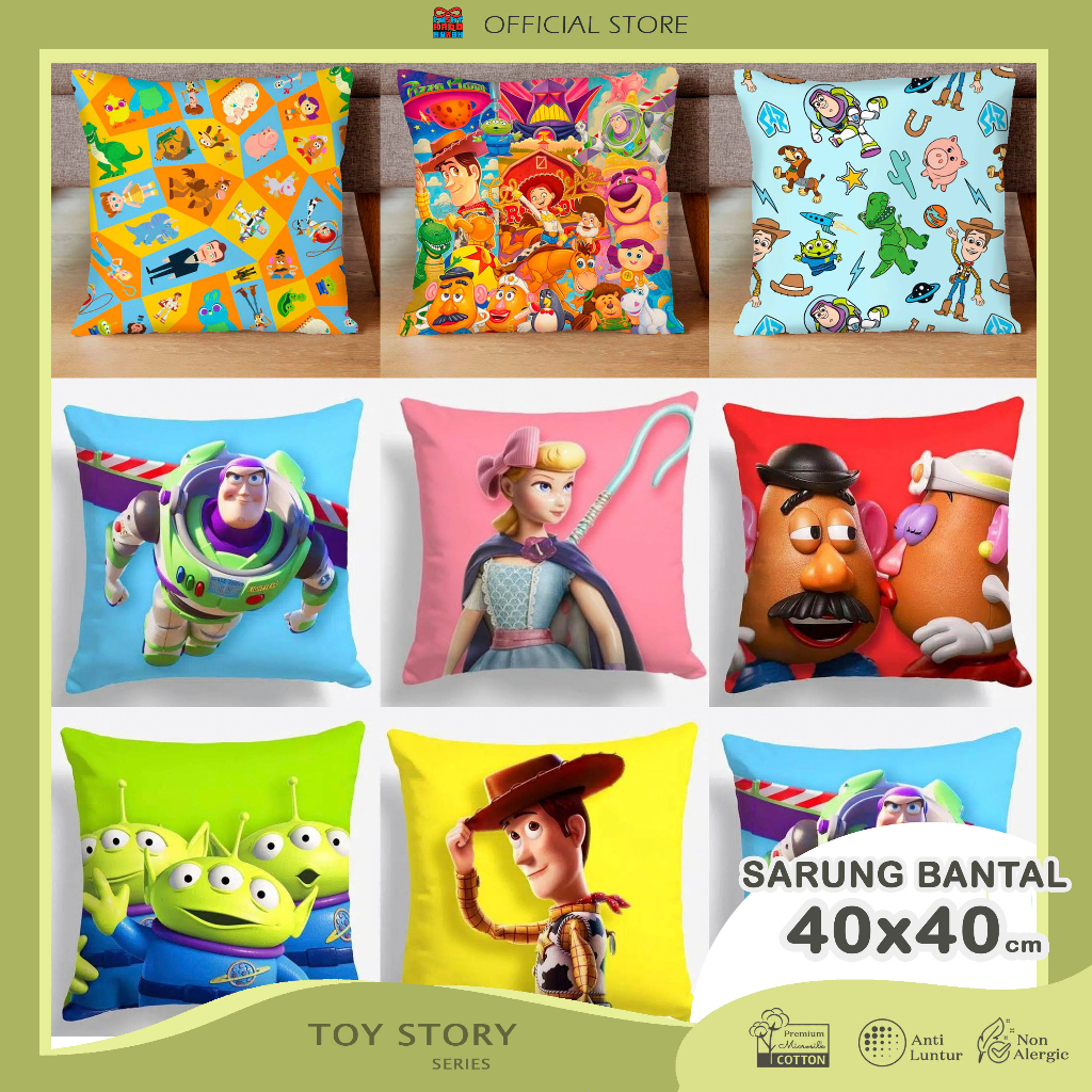 COVER SARUNG Bantal Sofa Print Motif Toy Story Buzz Woody Potato Head Alien 40x40 cm - Pusat Kado Murah