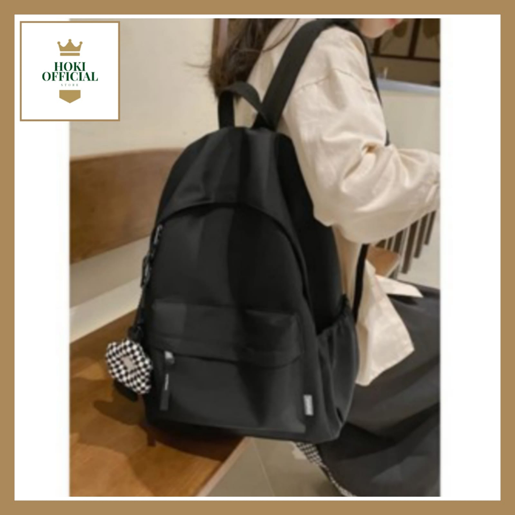 [COD] Tas Sekolah Wanita Tas Polos Ransel Multifungsi Pria Wanita Kapasitas Besar Ada Slot Laptop HokiOfficial