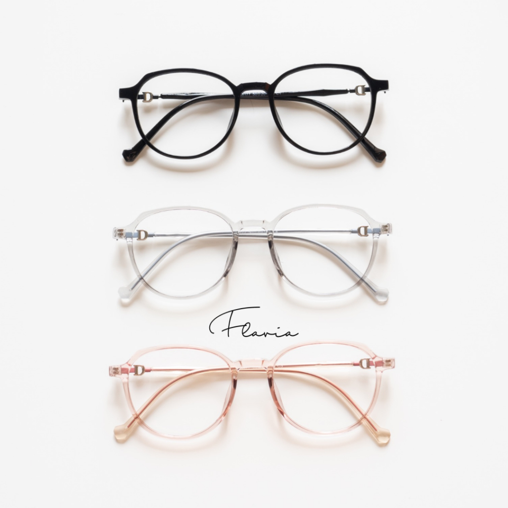 Flavia Eyewear - Kacamata Jesse Round Acetat (custom minus, photochromic, blueray, bluechromic dan photobrown)