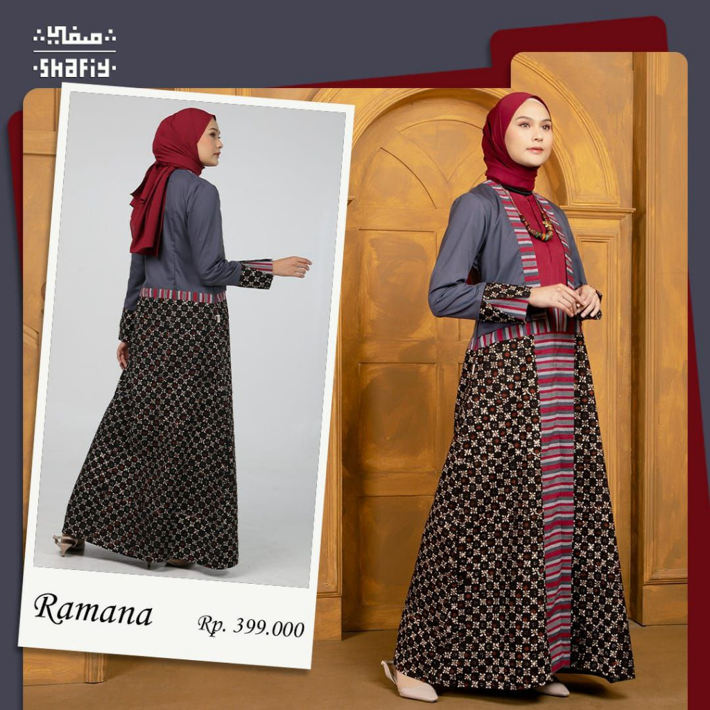 Ramana Gamis Batik Shafiy Original Modern Trendy Premium Etnik Jumbo Kombinasi Polos Tenun Terbaru Dress Wanita Big Size Dewasa Kekinian Cantik Kondangan Muslim XL