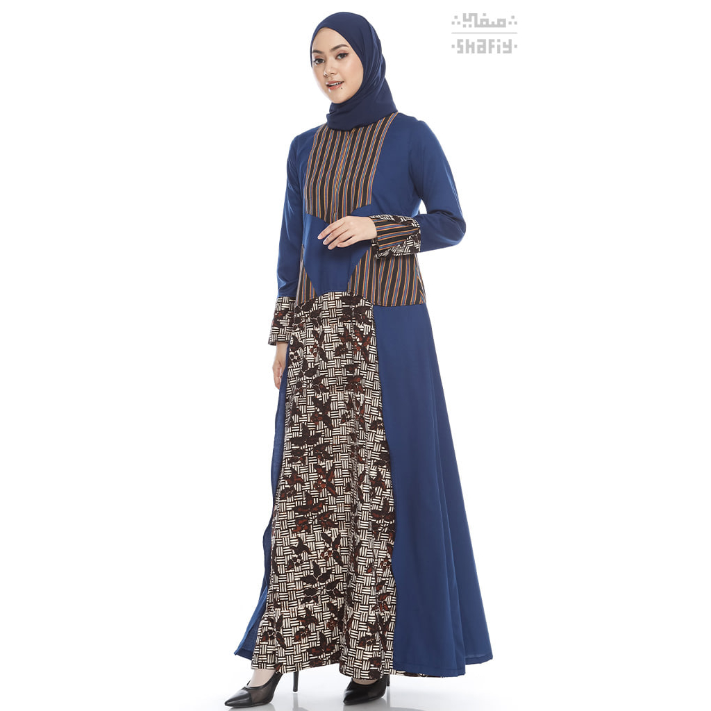Nara Gamis Batik Shafiy Original Modern Etnik Jumbo Kombinasi Polos Tenun Lurik Dress Wanita Muslimah Dewasa Kekinian Cantik Kondangan Blouse Batik Wanita Muslim Syari Premium Terbaru Dress Tradisional