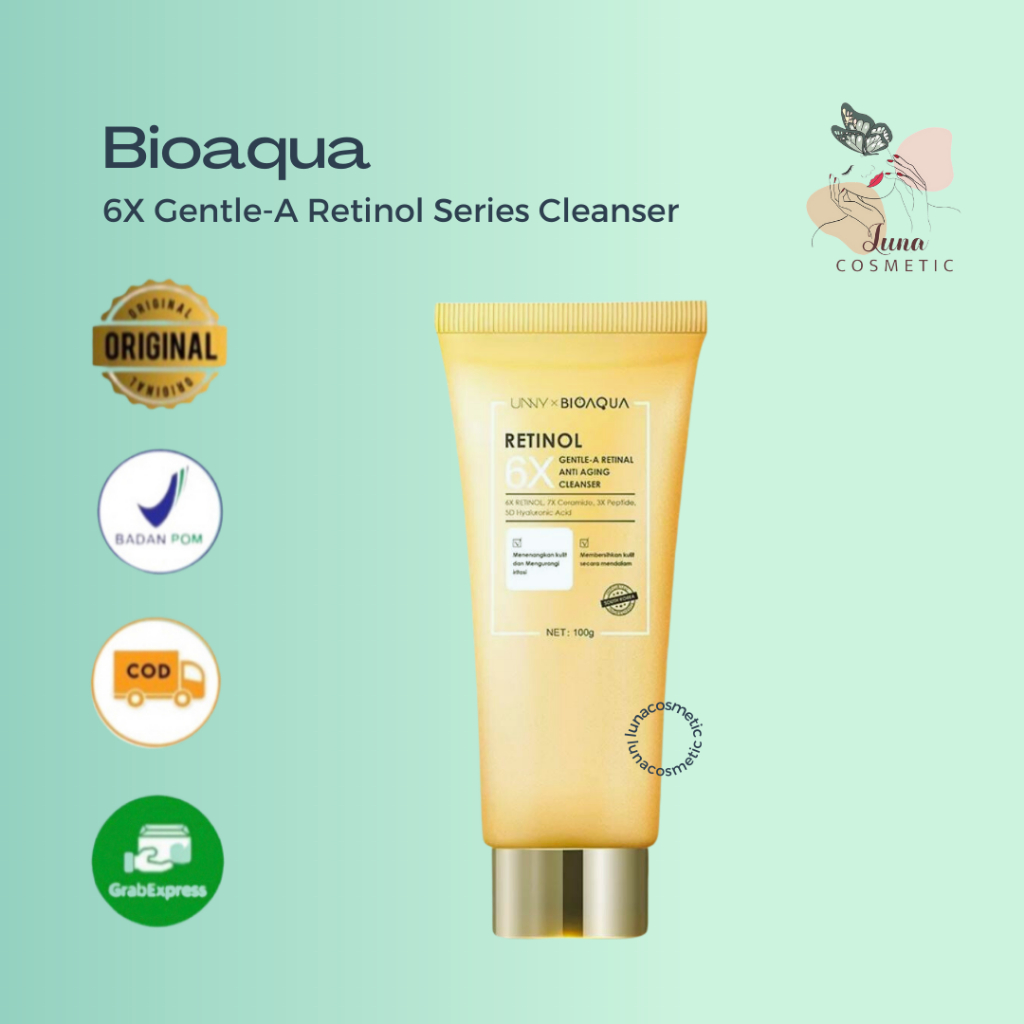 BIOAQUA 6X Gentle-A Retinol Amino Facial Wash Anti Aging Low pH Gentle Cleanser 100g Brightening Sabun Cuci Muka Membersihkan pori-pori secara mendalam