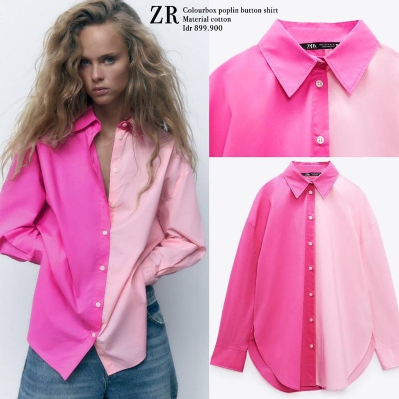 ZR poplin colorbox button cotton shirt