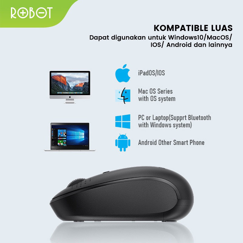 ROBOT Mouse M360 USB 2.4G Wireless &amp; Bluetooth 5.0 Dual Mode Connection Wireless Silent Click  18000 DPI Original - Garansi 1 Tahun