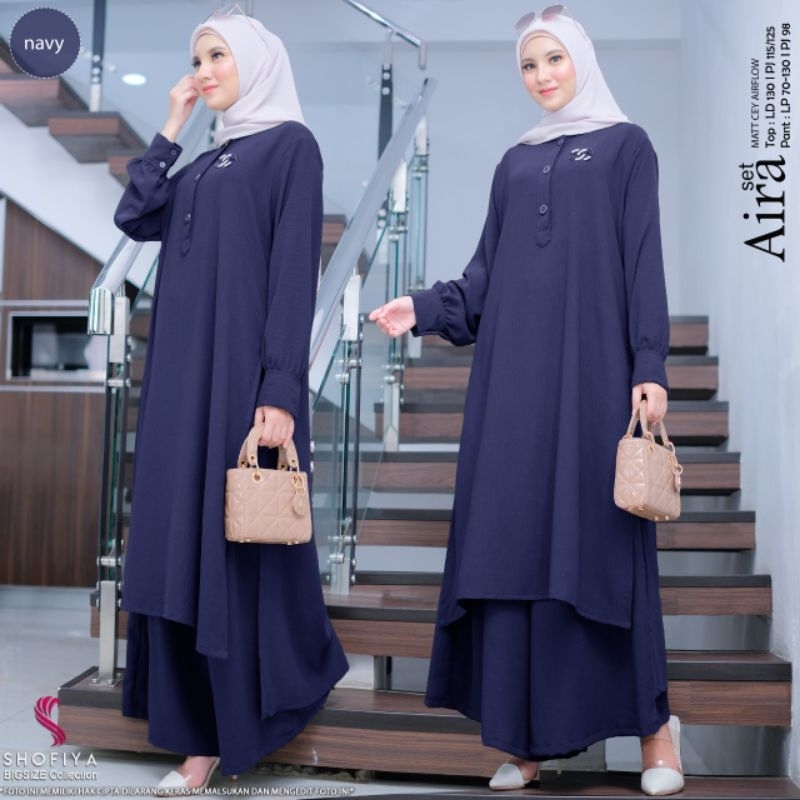 [READY] HANNA • AIRA BY SHOFIYA SETELAN WANITA FASHION MUSLIM DEWASA LINEN CEY AIRFLOW LD 130