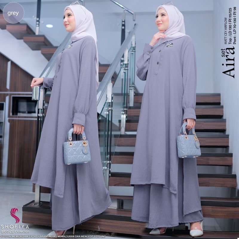 [READY] HANNA • AIRA BY SHOFIYA SETELAN WANITA FASHION MUSLIM DEWASA LINEN CEY AIRFLOW LD 130