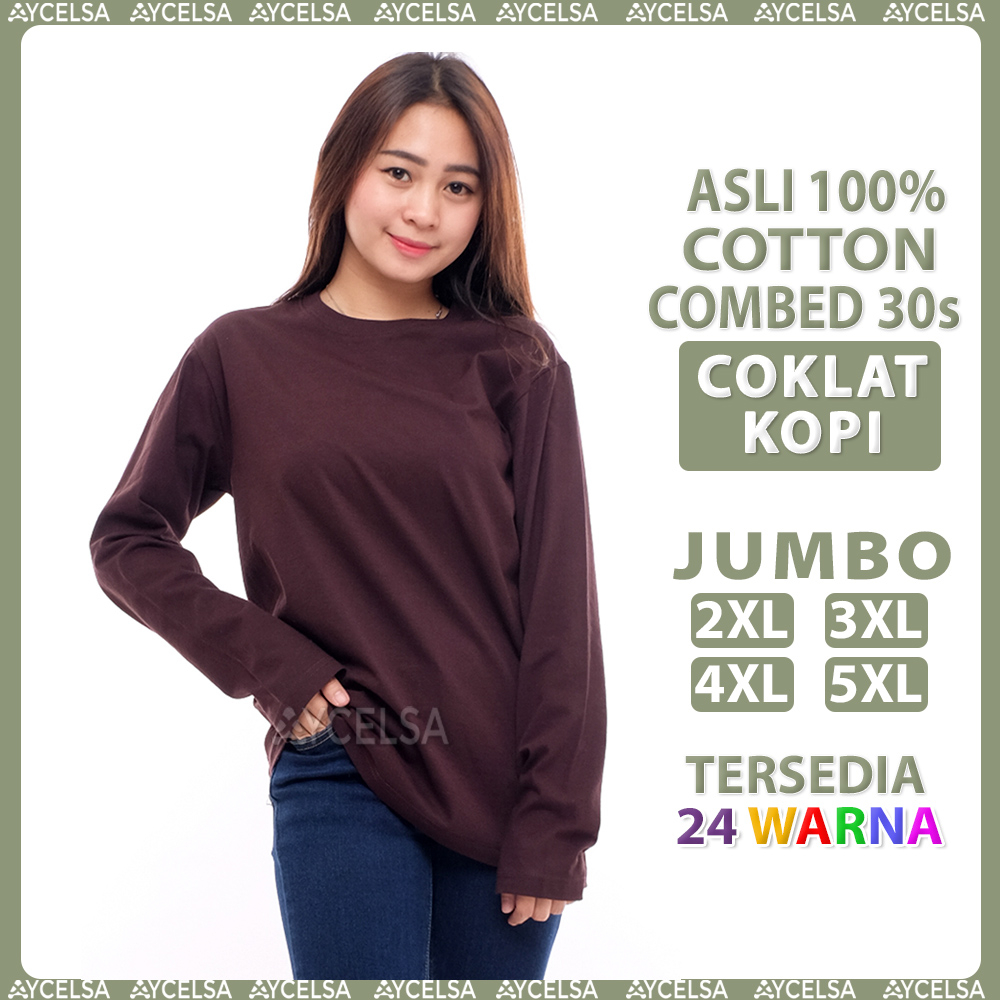 Kaos Polos Jumbo Wanita Pria Lengan Panjang Coklat Kopi / Atasan Kaos Jumbo Coklat Tua