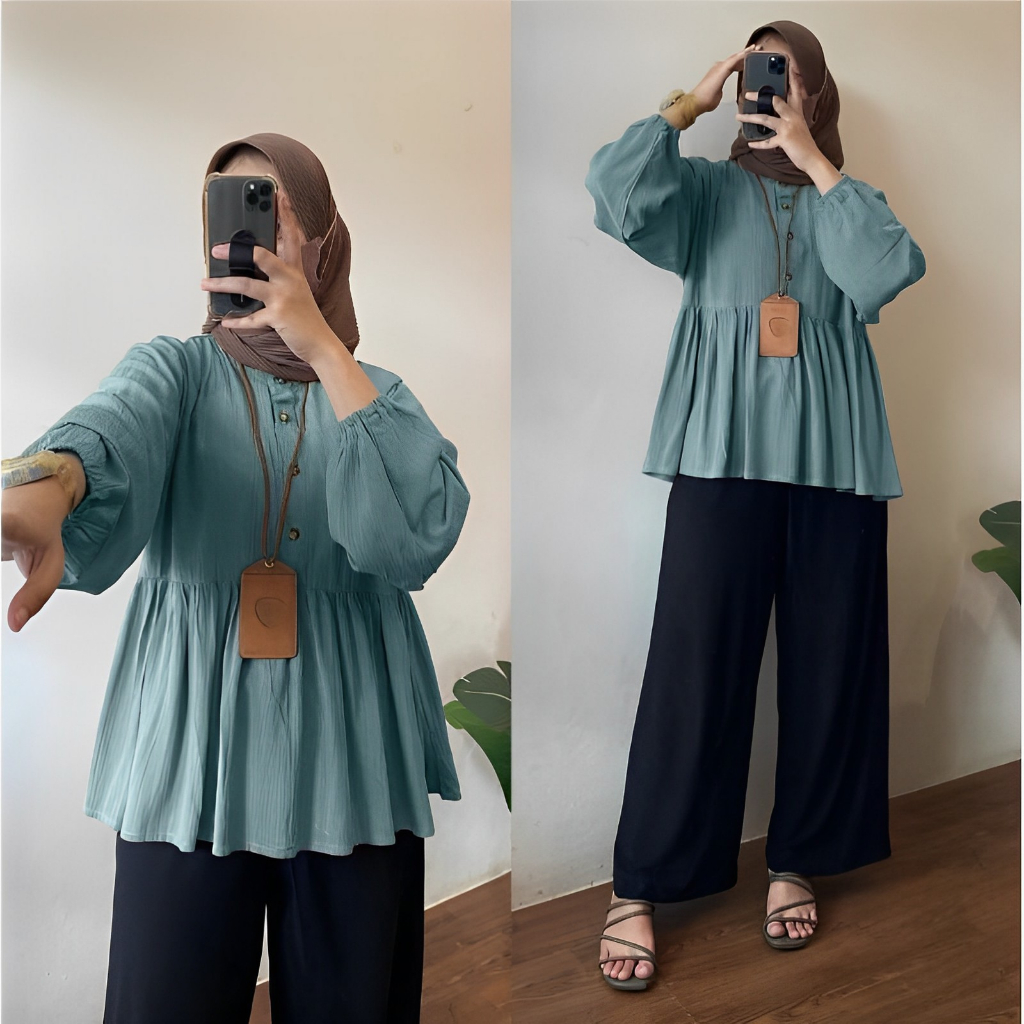 Ramdan Collection - Aleeya Shirt Atasan Kemeja Blouse Crinkle Airflow Oversize Ld 120 Atasan Wanita Bigsize Jumbo Lengan Panjang Korean Style Fashion Muslim Terbaru 2023