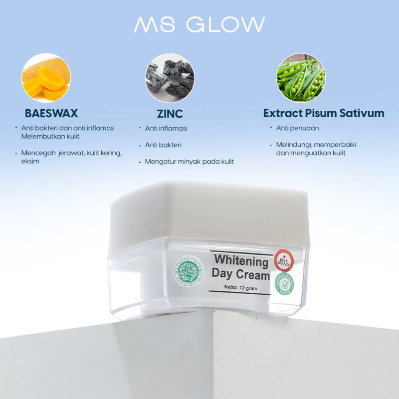 【Official Store】MS GLOW Whitening Day Cream Acne BBCream Sunglow Sunwhite Daily Cream SPF 30 50 PA++++ Krim Siang Msglow Pencerah Pemutih Kulit Wajah Kering Oily Sensitif Anti Bakteri Jerawat Bekas Noda Hitam Flek Anti Aging Glowing Whitening Viral BPOM