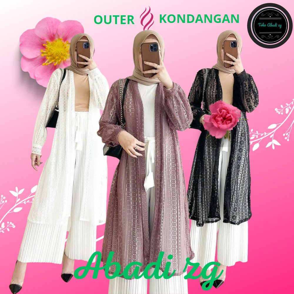 BAJU KONDANGAN OUTERWEAR CARDIGAN PUTIH LENGAN PANJANG BAHAN BURKAT MOTIF SALUR - GARDIGAN BROKAT PREMIUM WANITA