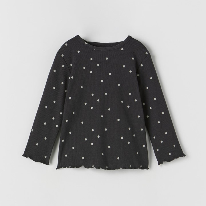 Kaos anak rib hitam motif polkadot