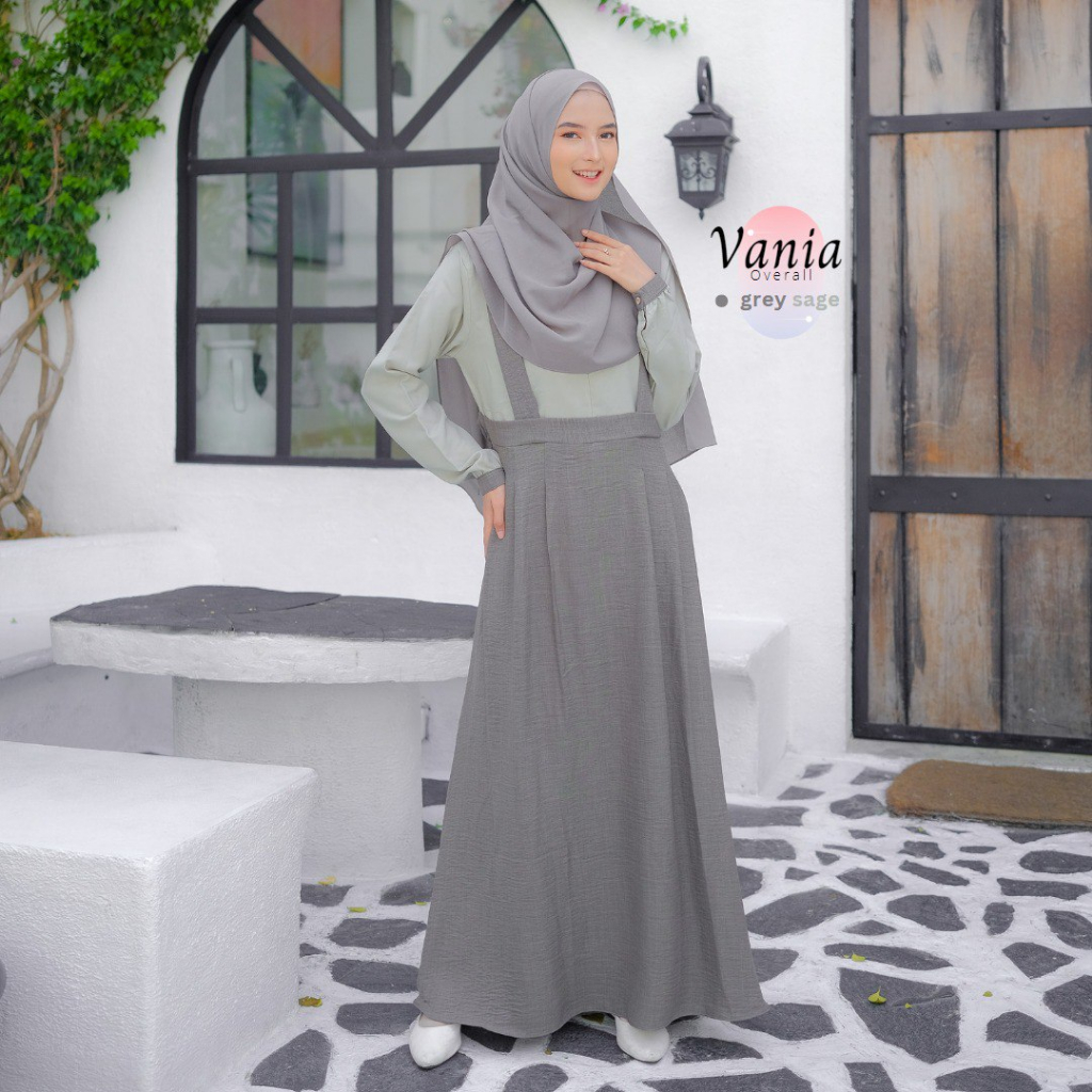 Riskirich Vania Dress Vol 2.0 Gamis Remaja Overall Dijahit Menyatu Casual Outfit Kiyowo Kekinian